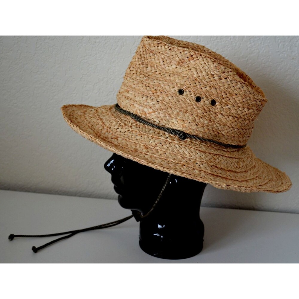 Woven Fiber SCALA Hat Relaxed Fedora Style Crown Floppy Brim Neck Ties